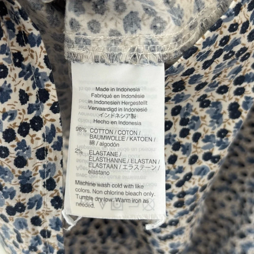 J. Crew Blue Black Micro Floral Blouse 3/4 Puff Sleeve Preppy Dainty Feminine